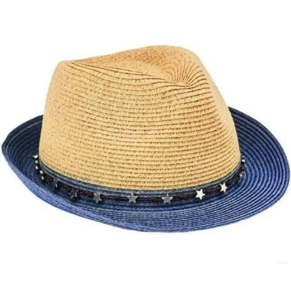 San Diego‎ Hat Co Women Fedora Ultrabraid Color block Brim Star Trim Adjustable